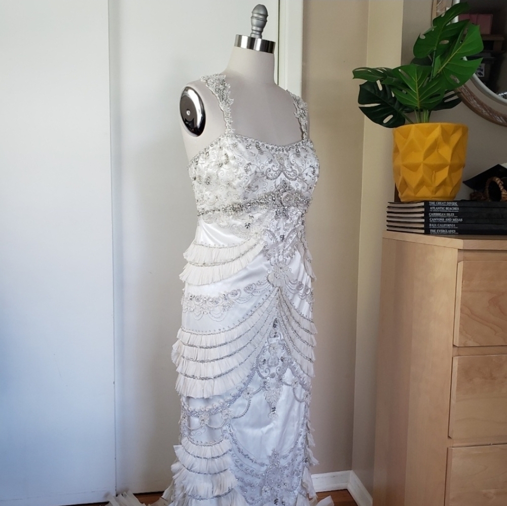 Lazaro 3059 Beaded Embellished Art Deco Wedding Gown Size 14 - Picture 2 of 16